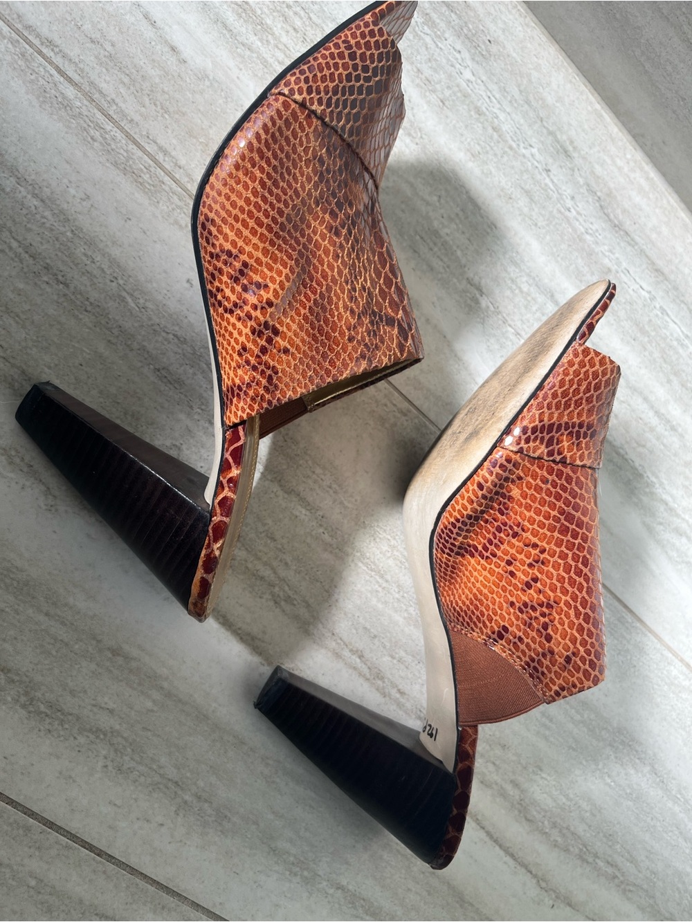 Enzo Angiolini Women's brown Snakeskin Slip-On Block Heel Mule
